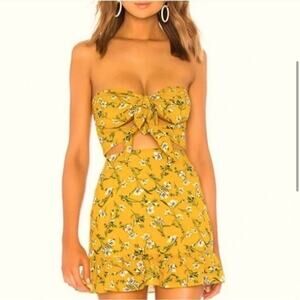 Tularosa Mustard Floral Strapless Dress